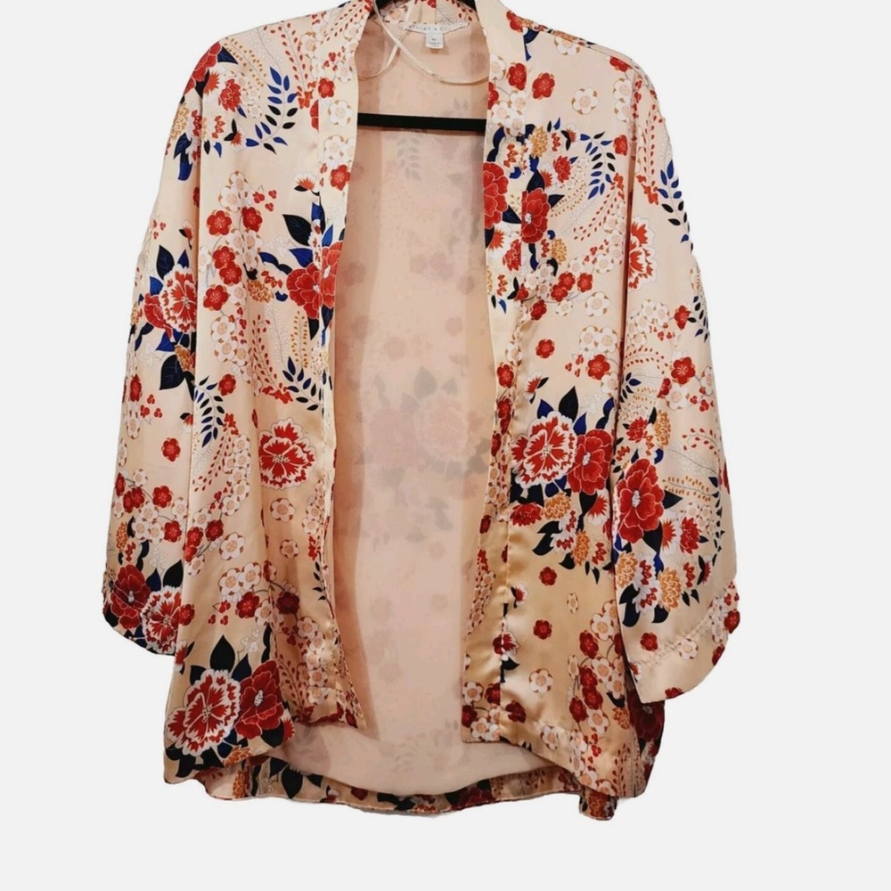 Violet & Claire Floral Kimono with Red and Blue Accents